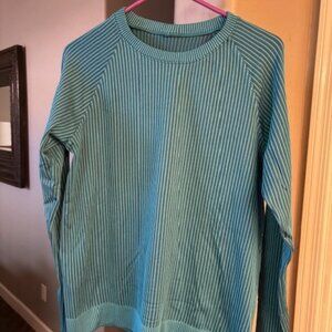 Lululemon Ribbed Striped Teal & Blue Pullover, long sleeve, Size 12